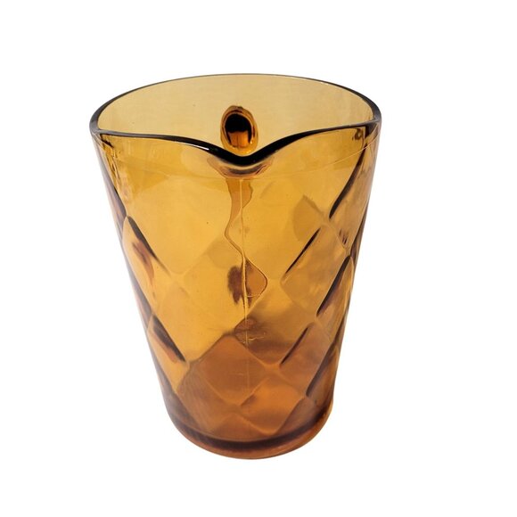 Hazel Atlas Pitcher Diamond Optic Amber Gold Glass Two Qt 64 OZ  Beverage MCM - Picture 3 of 6